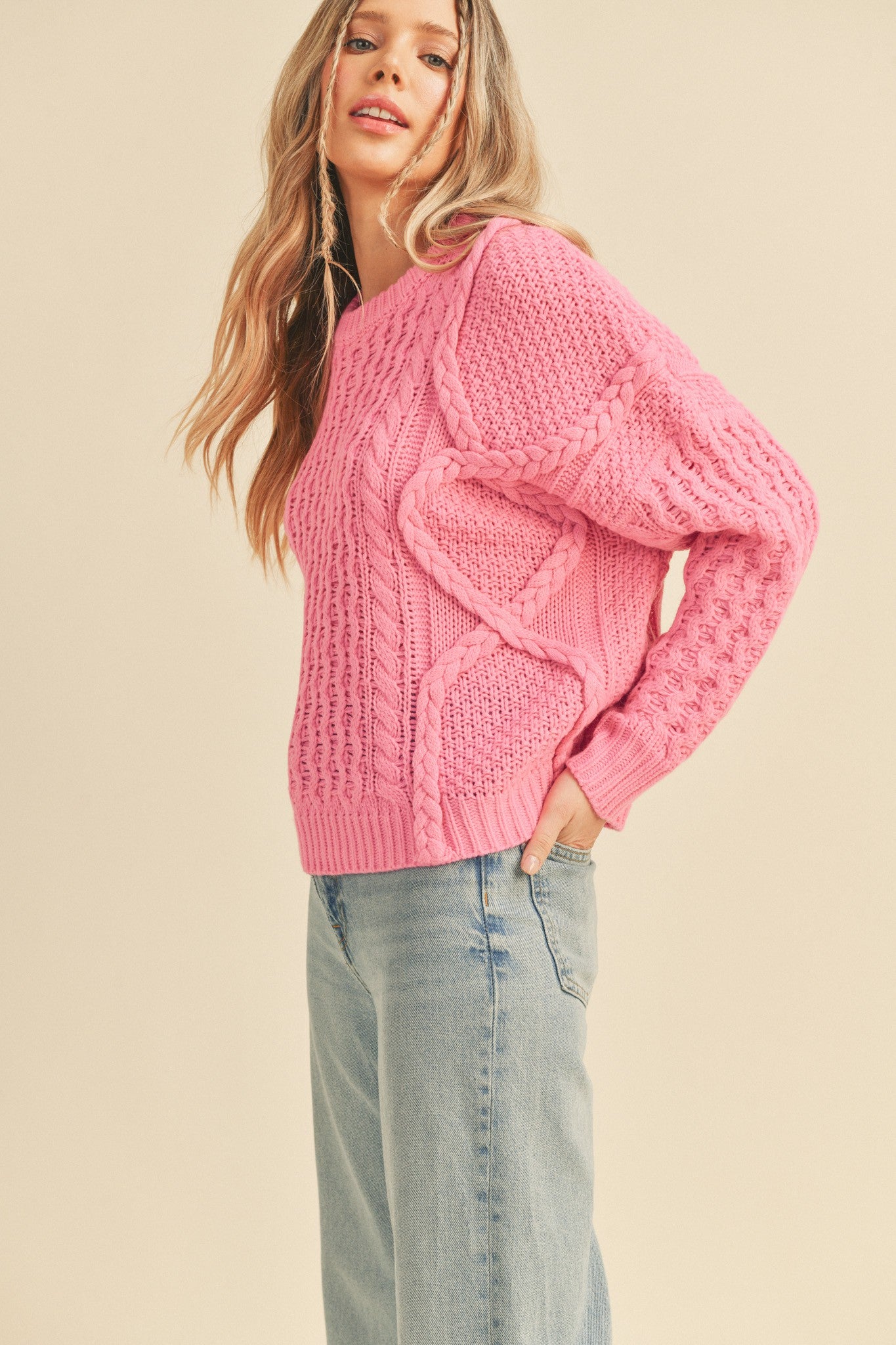 cozy cableknit sweater