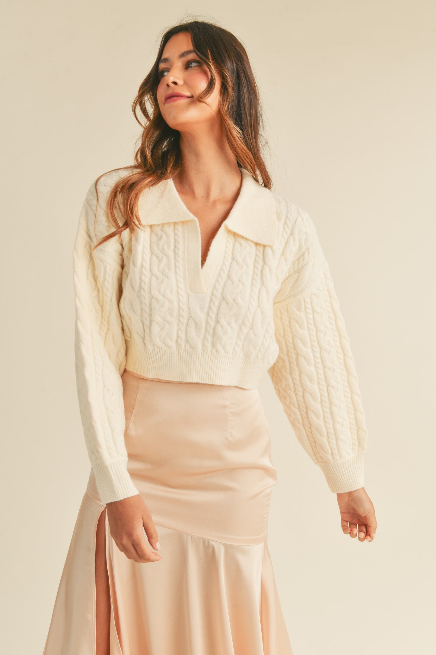 cropped cable knit sweater