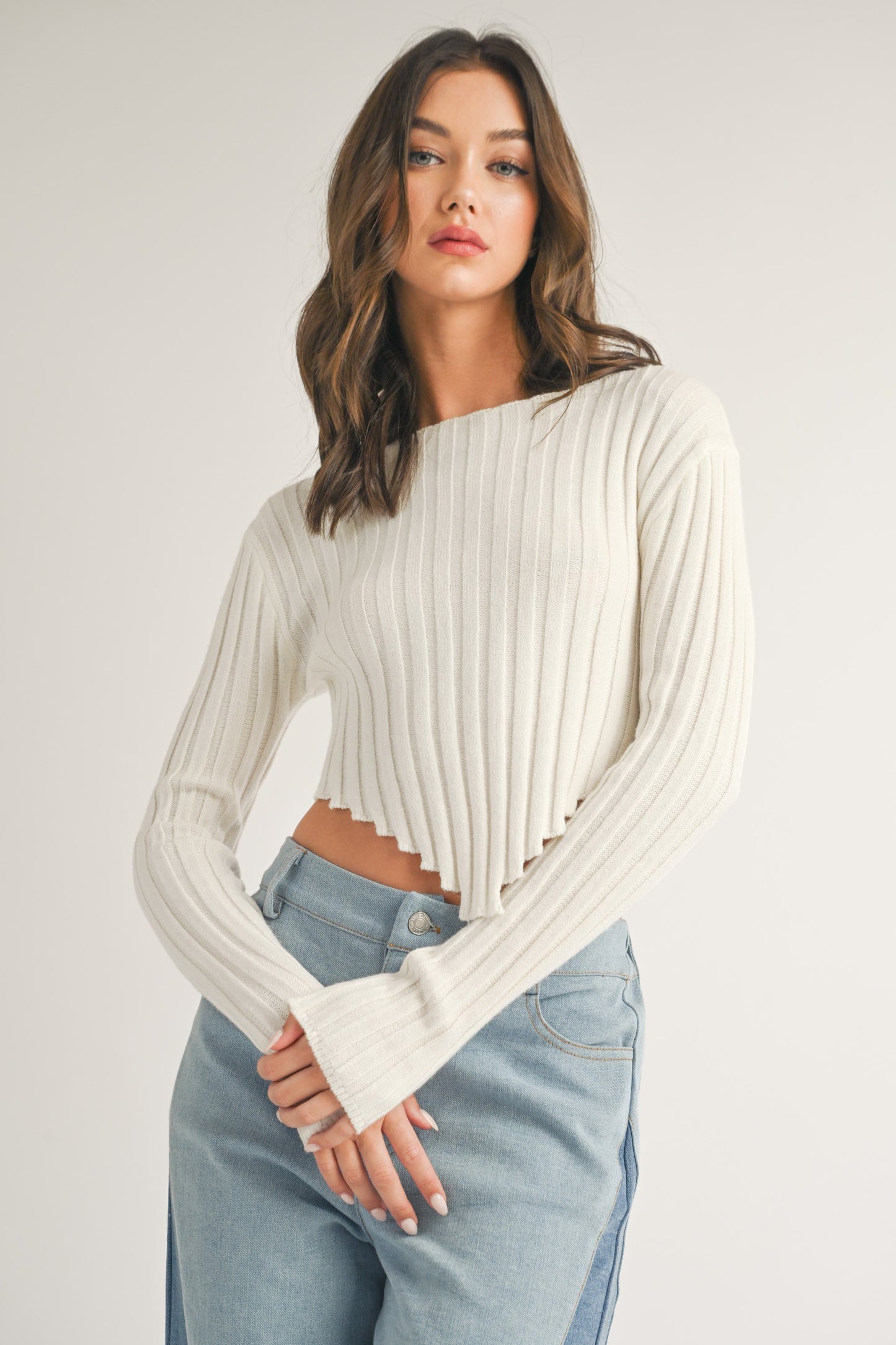 asymmetrical crop sweater