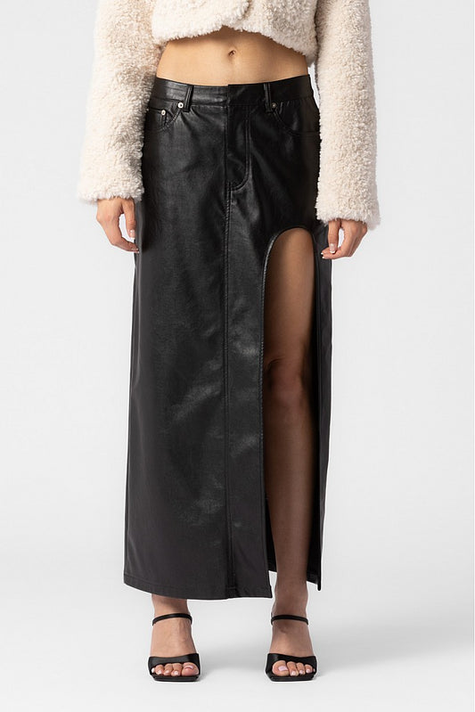faux leather slit maxi skirt