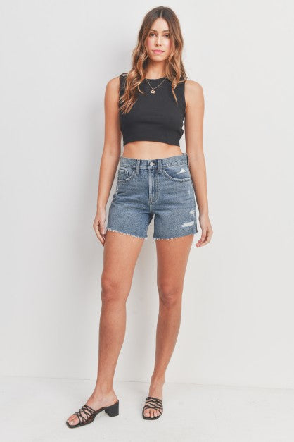 high rise distressed shorts